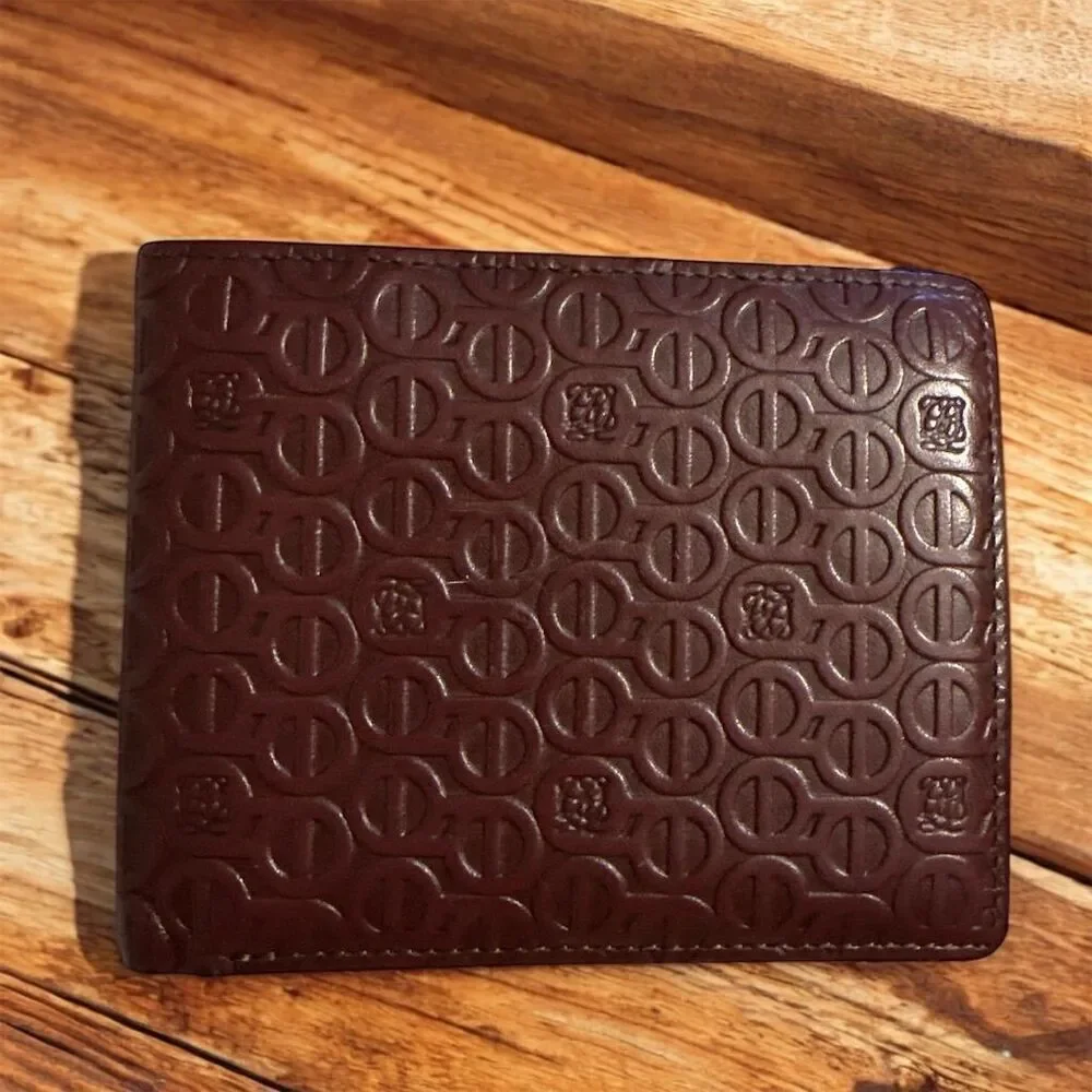 Louis Quatorze Men's Rich Brown Leather Bifold Wallet Logo Accent Multi Card ID